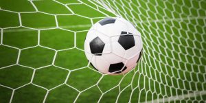 football in the goal net