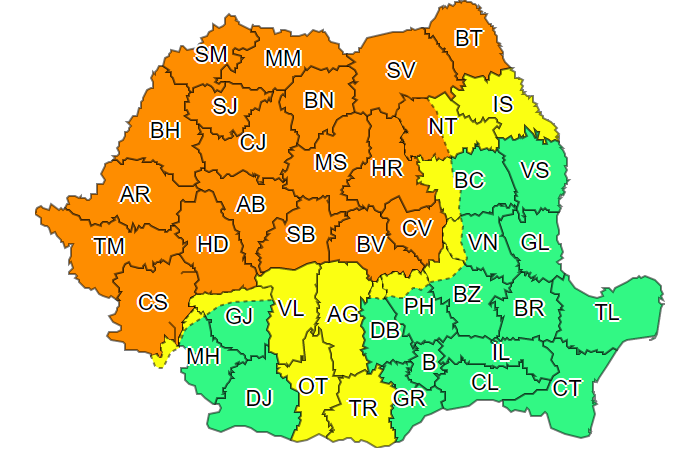 Cod portocaliu de averse torențiale în Sălaj
