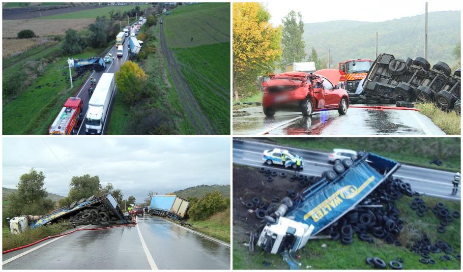 TIR din Sălaj plin cu anvelope, răsturnat pe o șosea din Mureș. Șoferul a fost transportat cu elicopterul la UPU Târgu Mureș.