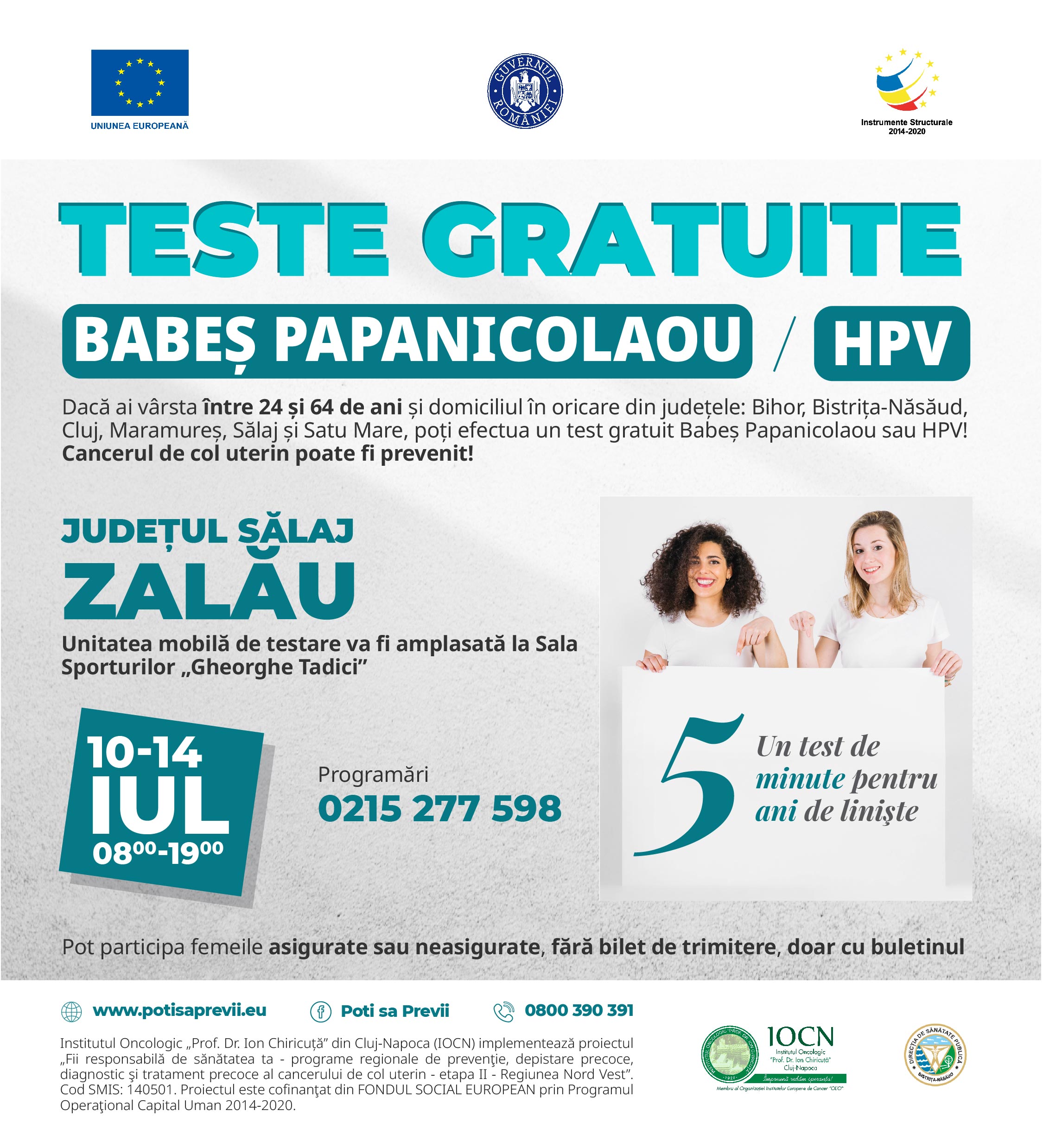 Teste gratuite Babeș-Papanicolaou și HPV la Sala Sporturilor „Gheorghe Tadici” Zalău