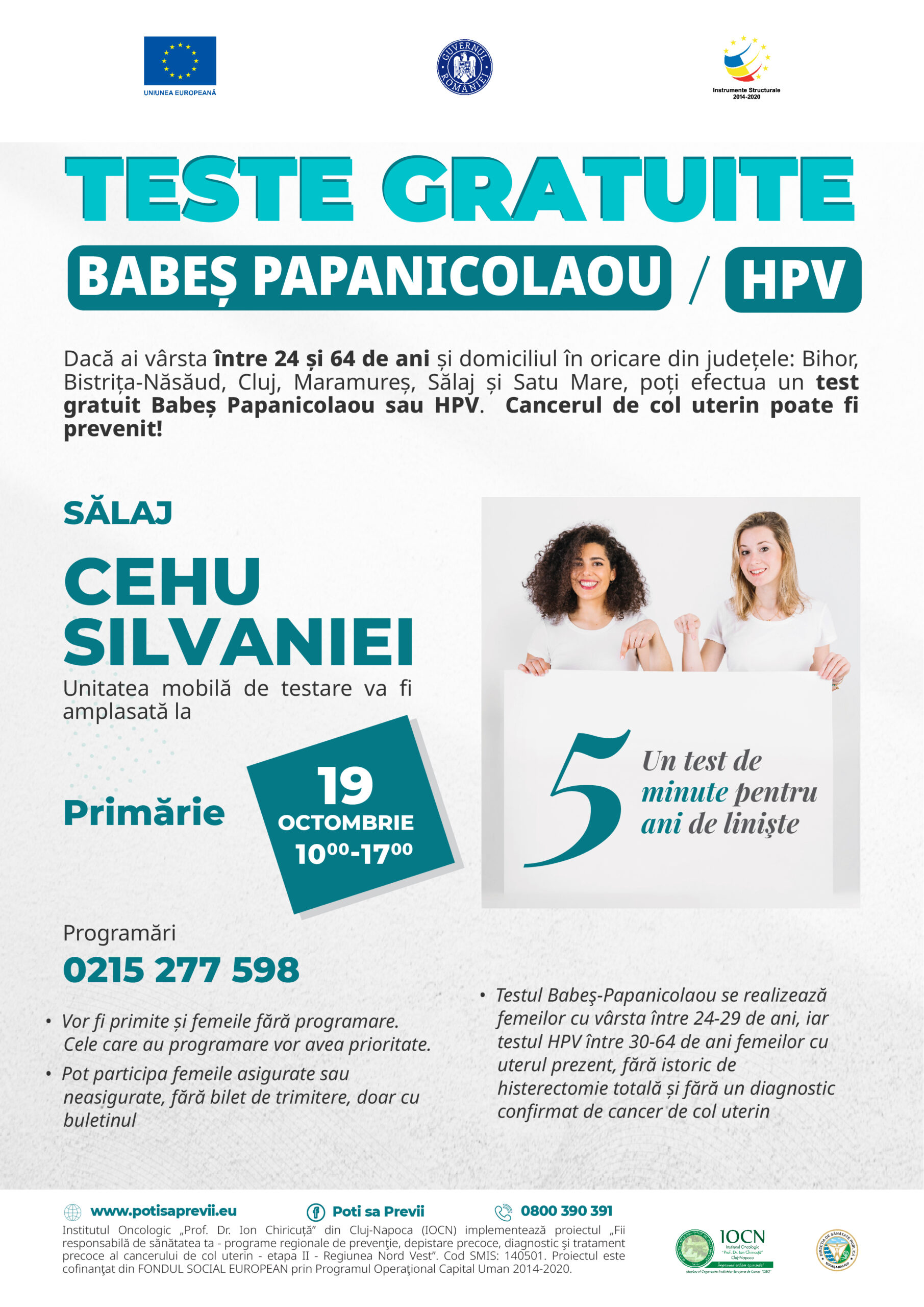 Teste GRATUITE Babeș-Papanicolaou și HPV la Cehu Silvaniei