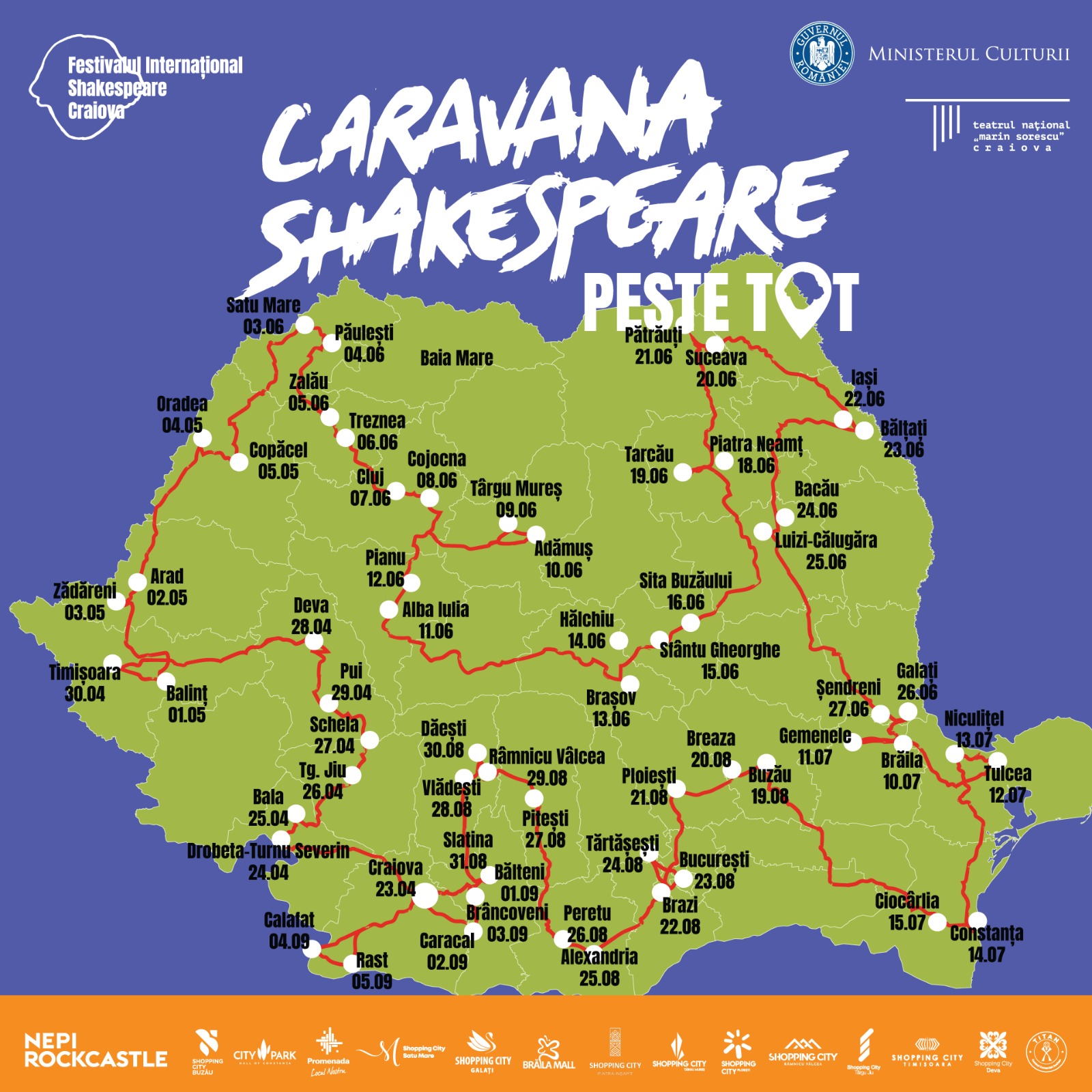 Caravana „Shakespeare – peste tot” vine în județul Sălaj cu surprize pentru toți iubitorii teatrului.