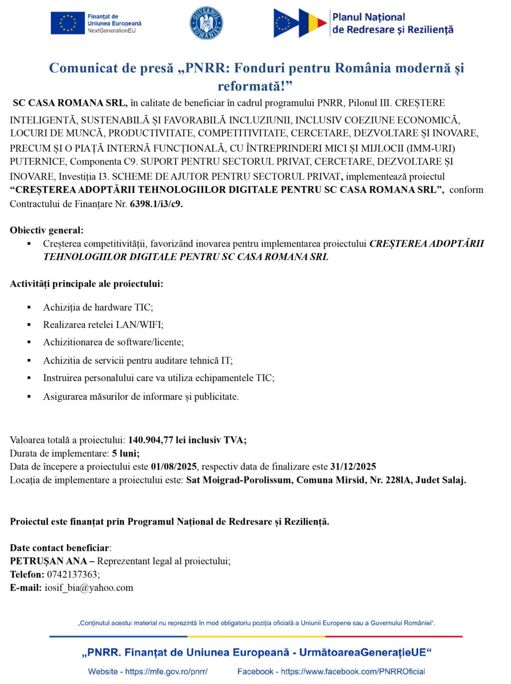 Comunicat de presă - demarare