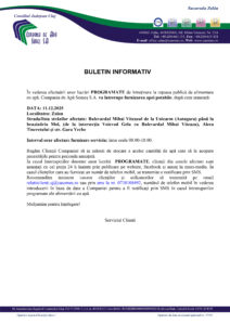 Buletin informativ intreruperi programate - B-vd.Mihai Viteazul (Unicarm - Mol) - 11.12