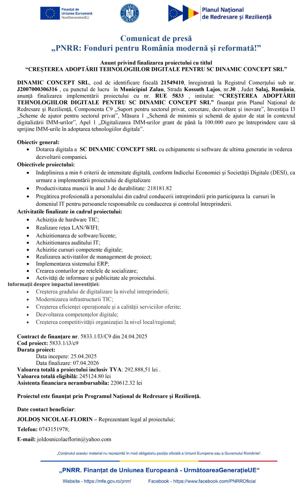 Comunicat de presă - finalizare