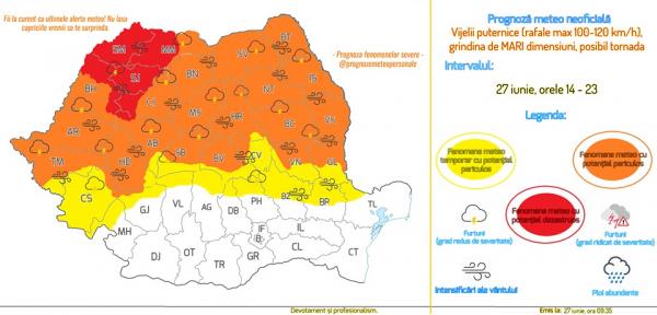 Cod rosu de grindina in Salaj si nu numai. Sunt asteptate inclusiv tornade