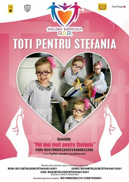 Episcopia Salajului a adunat peste  21.000 de lei pentru Stefania, o fetita  de 3 ani si 5 luni aflata in suferinta